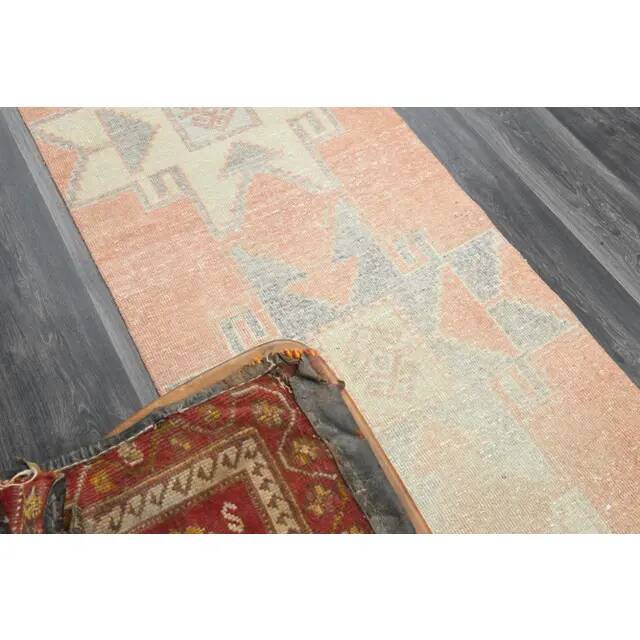 1970s Turkish Oushak Handmade Wool Cotton Orange Runner Rug 81x265