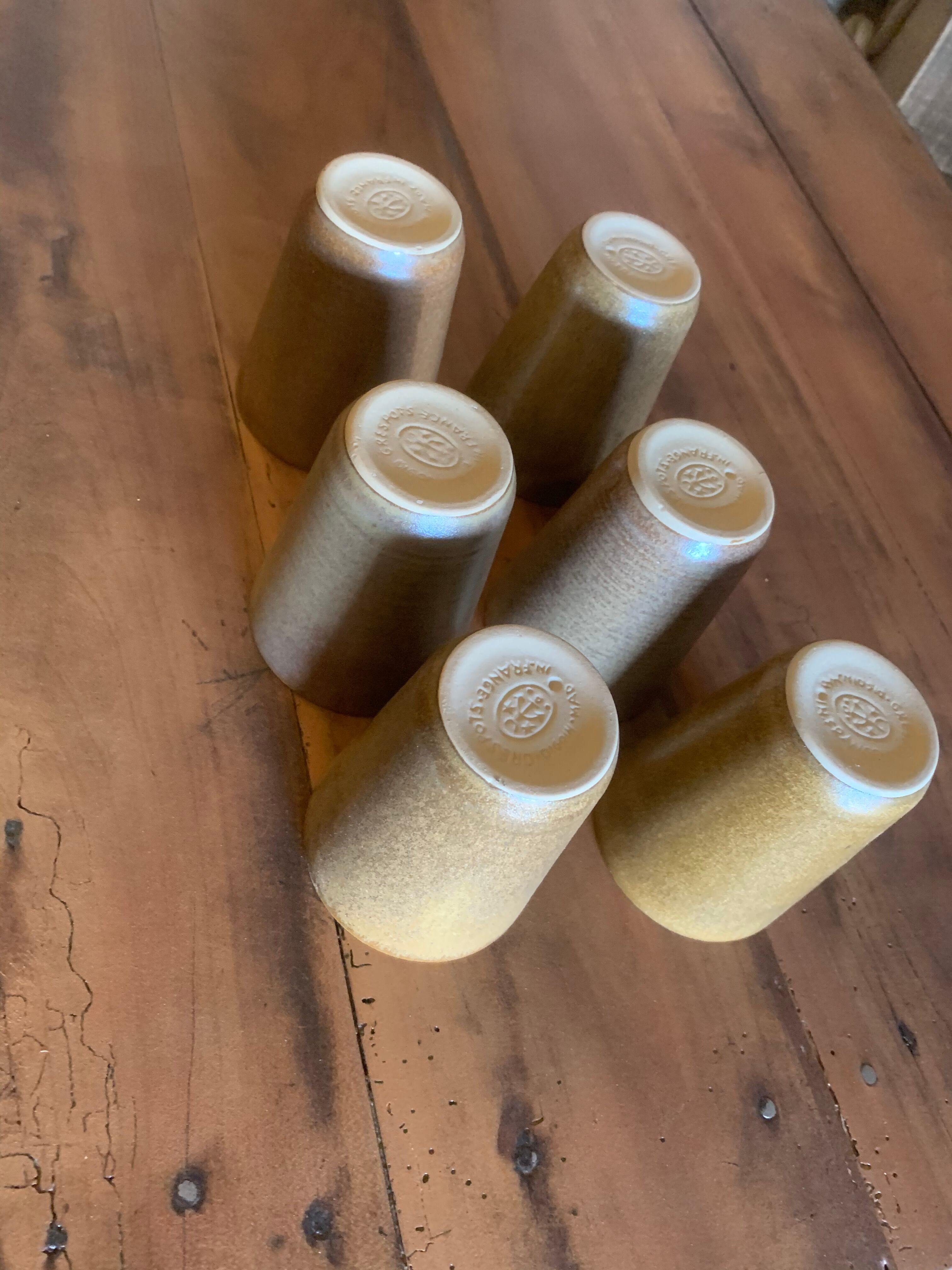 6 vintage Digoin sandstone mugs
