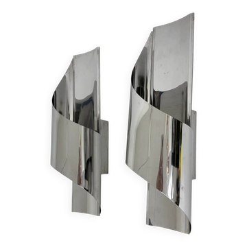 Set of 2 metal Italian wall lamps, 1970s