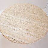 Round travertine dining table with chrome base, 1970s - Ø120cm