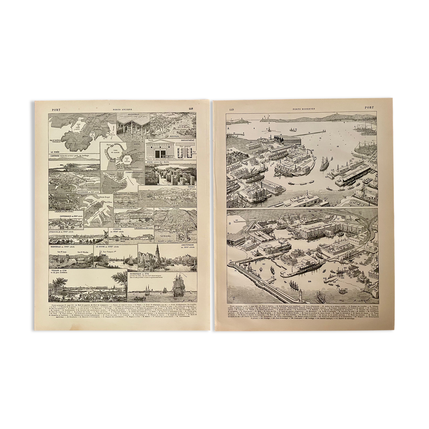 Set of 2 lithographs on the ports of 1897
