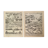 Lot de 2 lithographies sur les ports de 1897