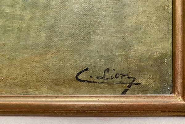 Tableau encadré HST XIX° siècle ''Bateau par gros temps'' signé C. Lion