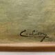 19th century HST painting "Boat in heavy weather" signed C. Lion + frame