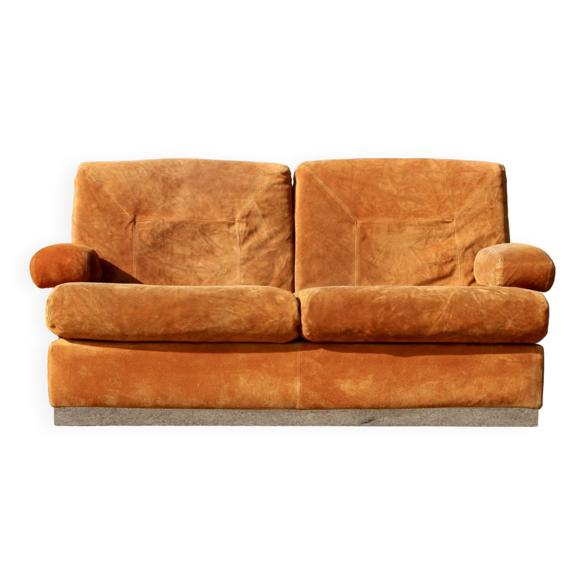 Orange suede leather and steel sofa. Circa 1970