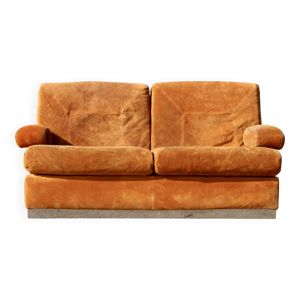 Canapé orange cuir suédé - 1970
