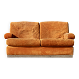 Canapé orange cuir suédé et acier. Circa 1970
