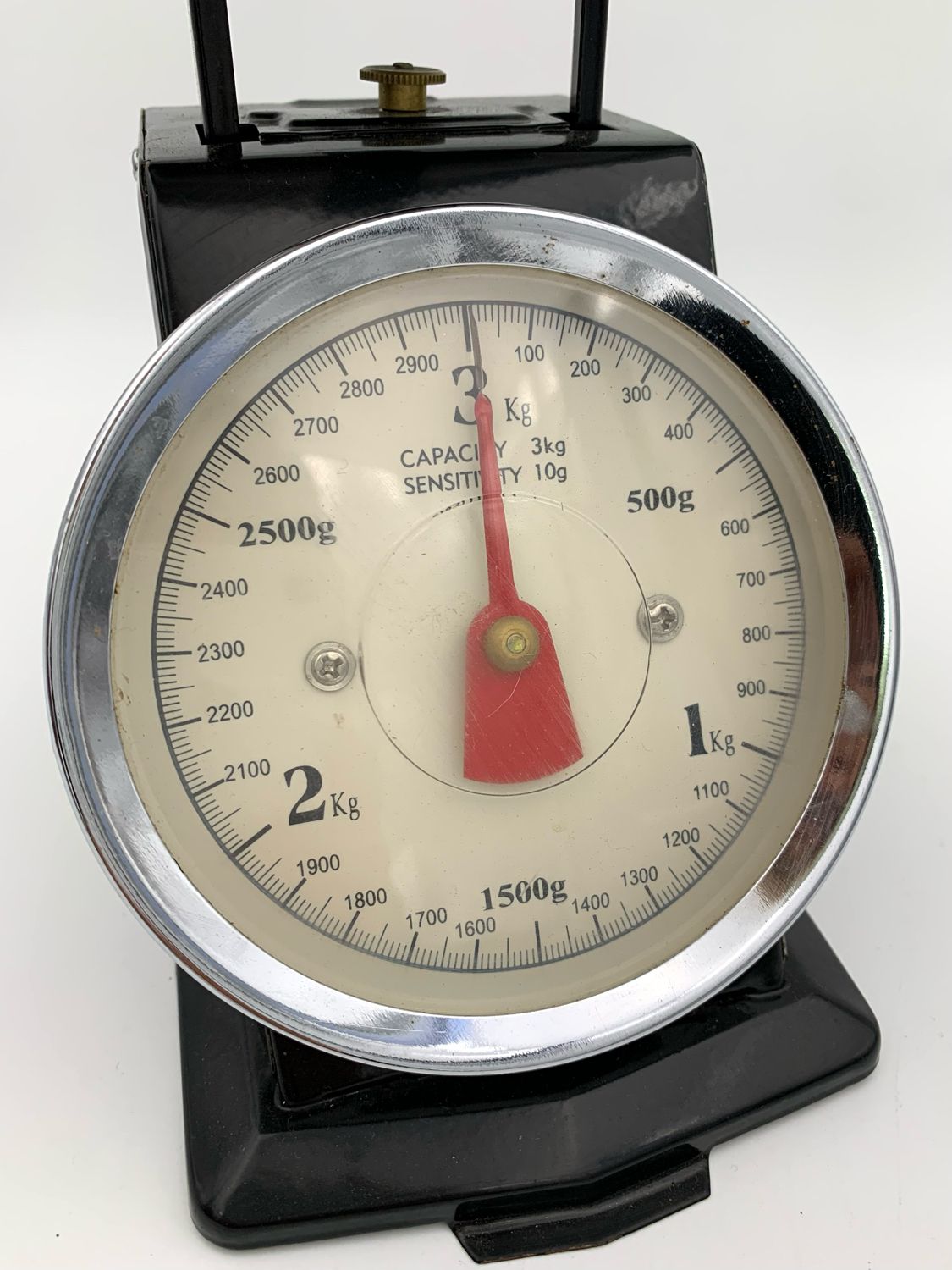 Vintage kitchen scale, black metal and stainless steel