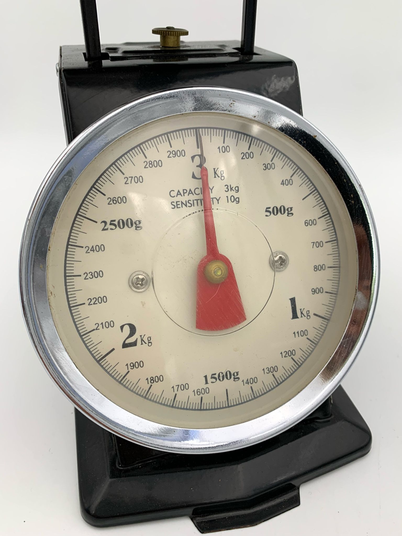 Vintage kitchen scale, black metal and stainless steel