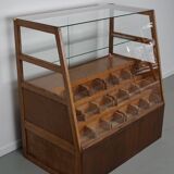 Meuble de mercerie ou comptoir de magasin espagnol ancien en hêtre et chêne, années 1950