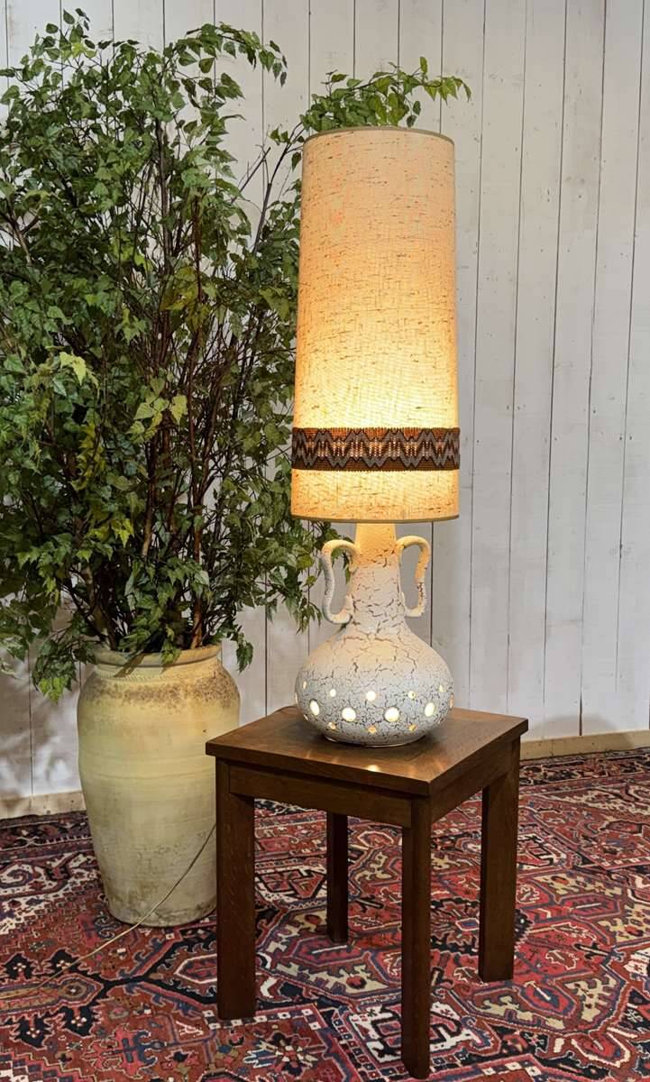 1970s lamp in white ceramic with its period shade.