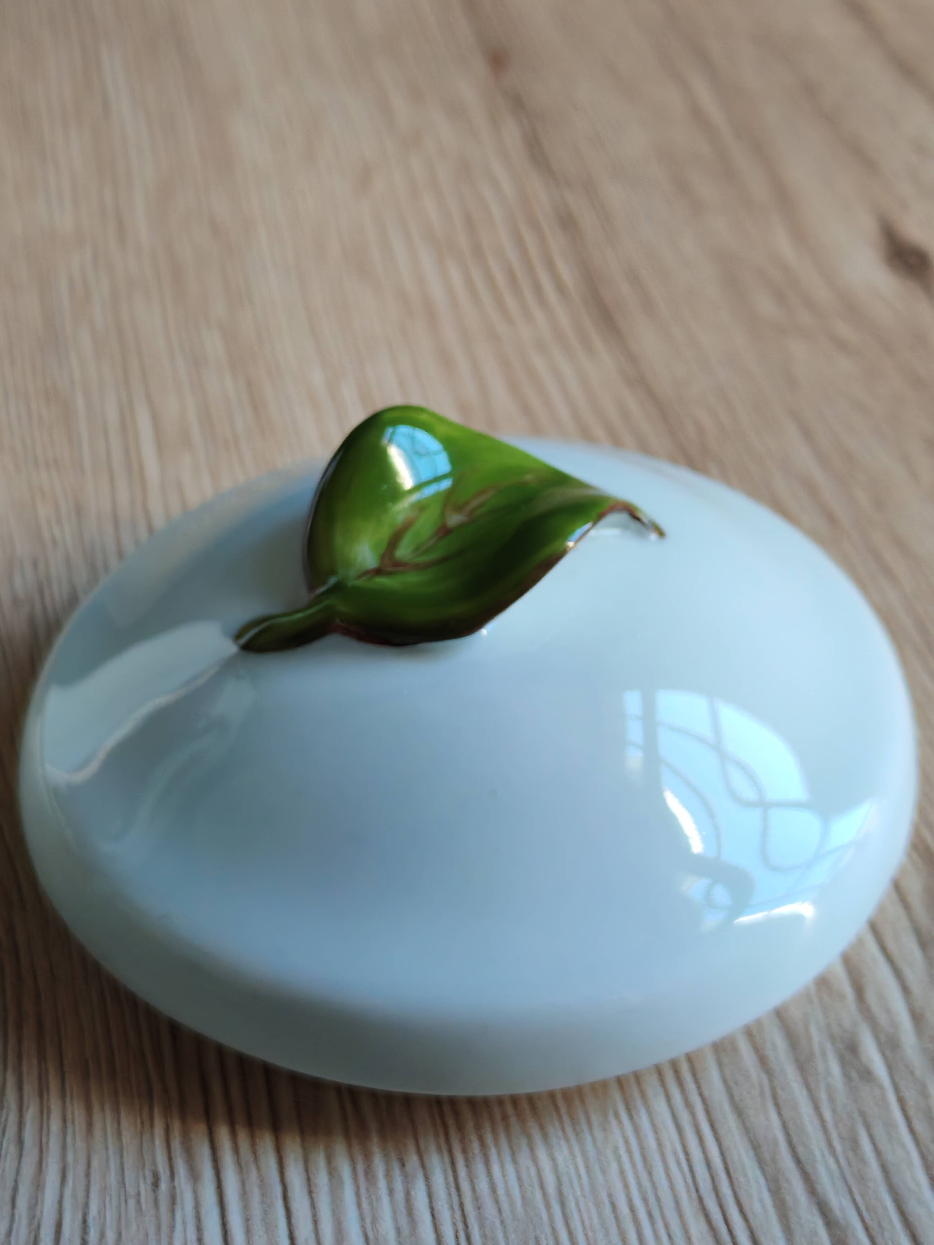 Porcelain jam pot with hand-painted plum design, signed sweet jar.