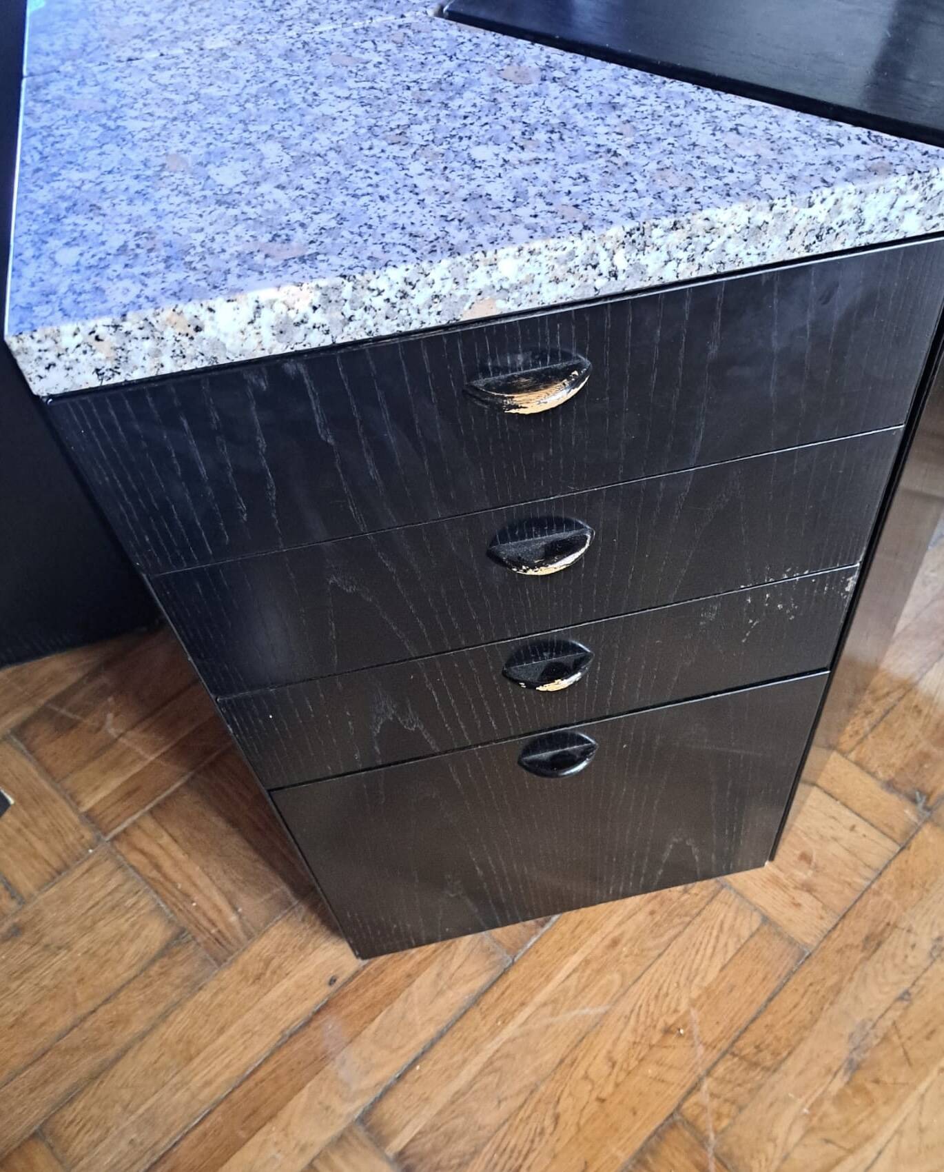 Large lacquered wood and granite desk 1980