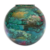 Vase boule églomisé en verre laqué par Jean Noel BOUILLET
