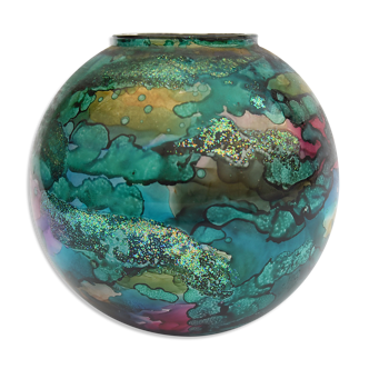 Vase ball eglomisé in lacquered glass by Jean Noel BOUILLET