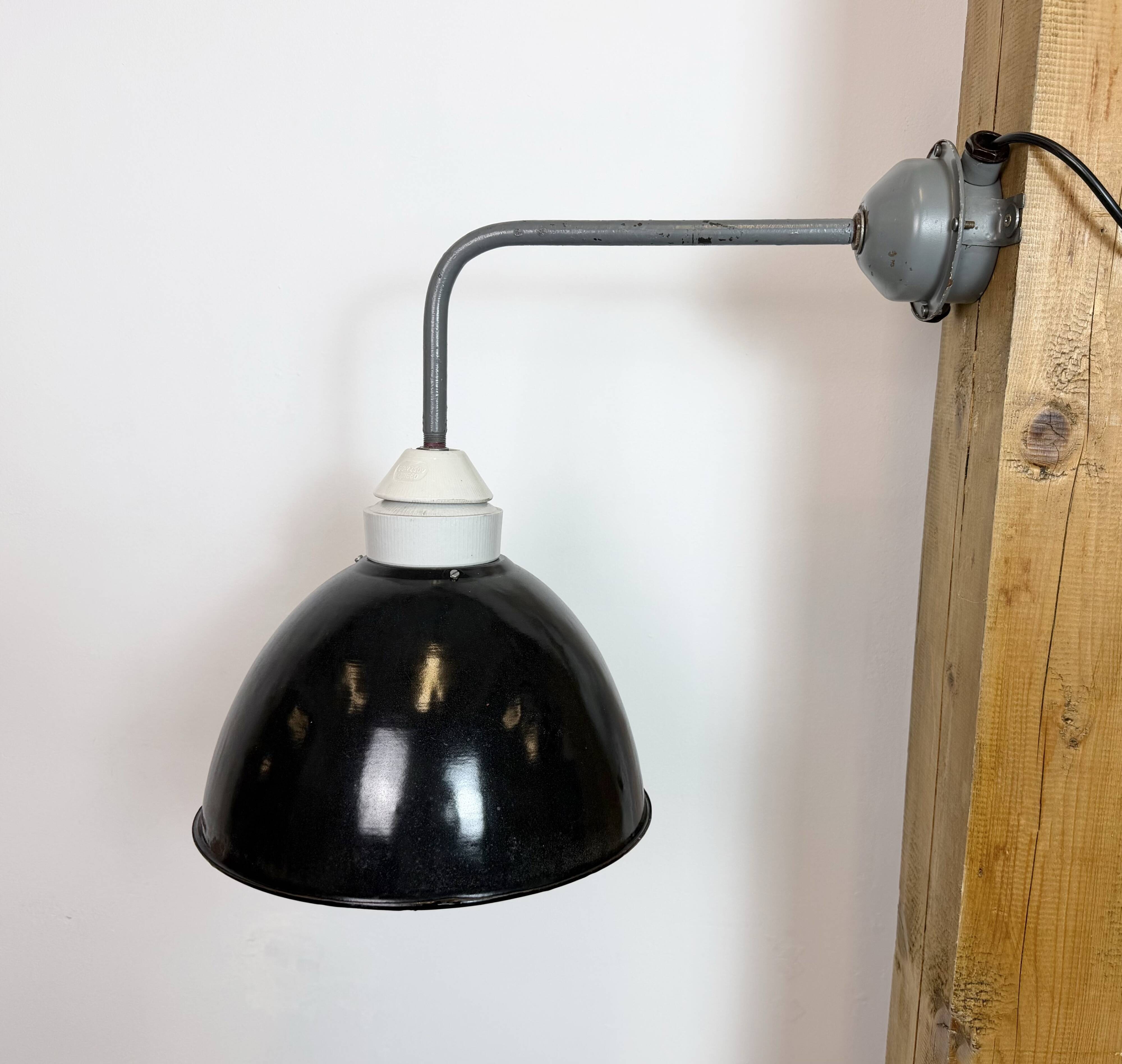 Industrial Factory Wall Lamp with Black Enamel Shade, 1960s
