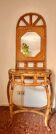 Semi-circular console in rattan and bamboo with mirror by Vivai del Sud, Italy, 1960s.