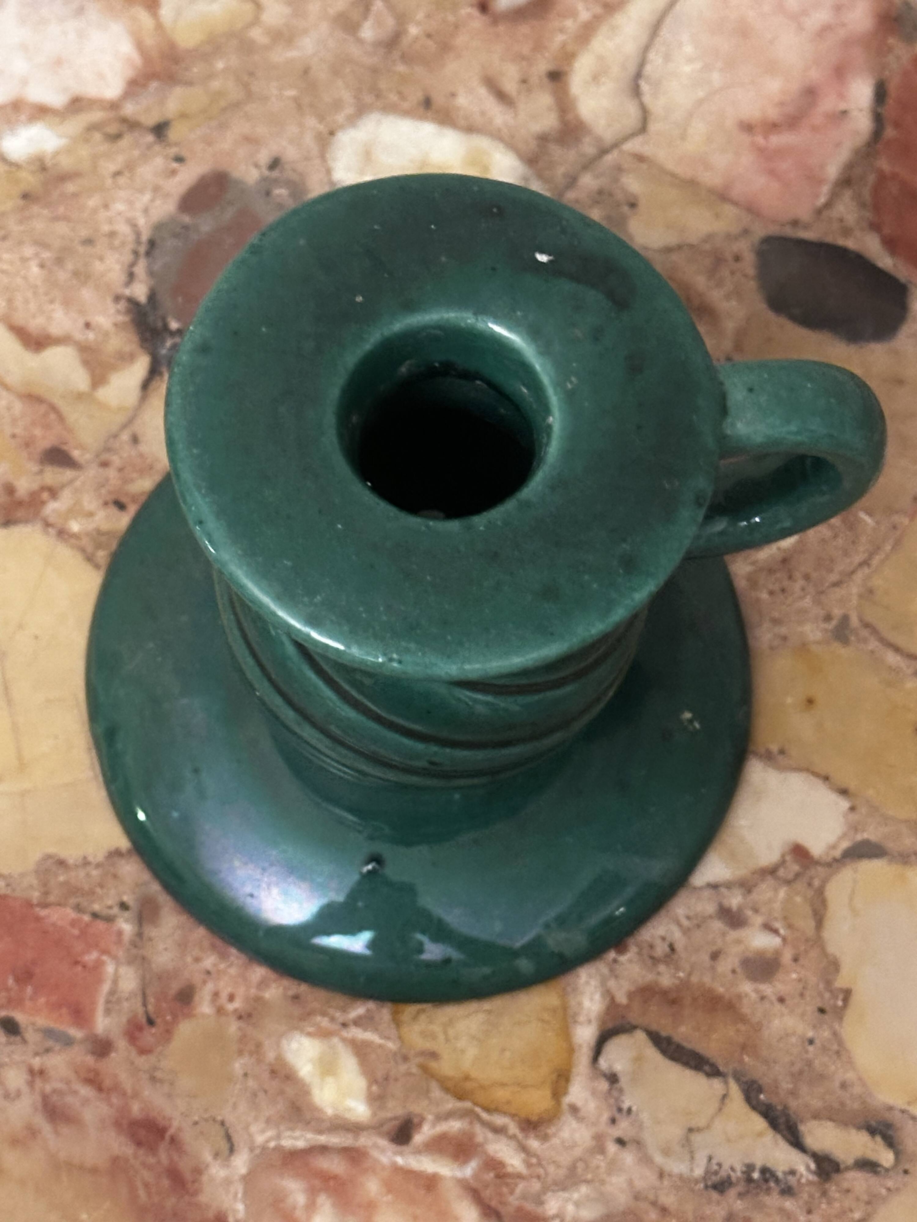 Saint-Clément green ceramic candlestick, 1950s