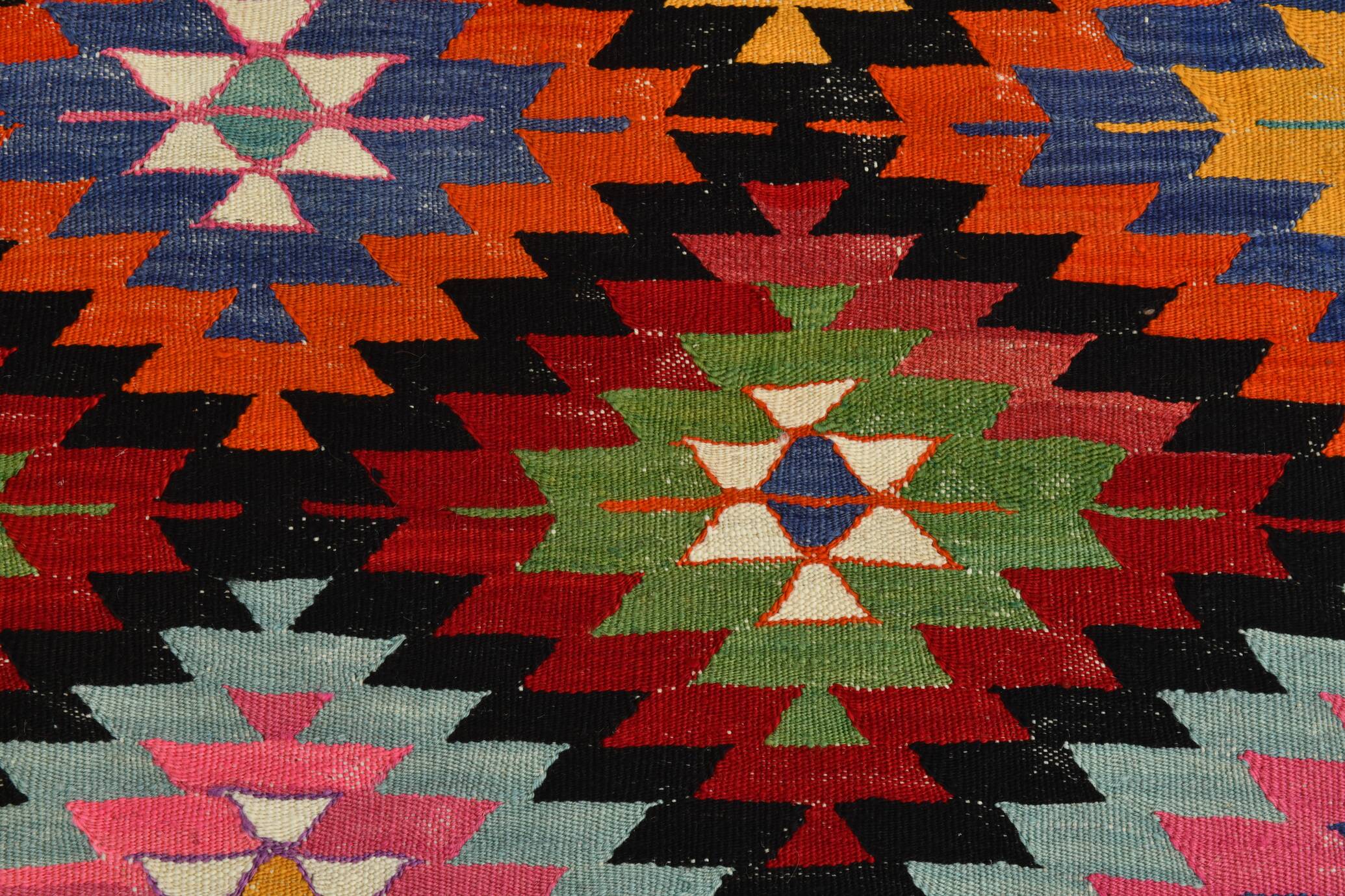 Geometric Multicolor Turkish Kilim Rug, 158x297Cm
