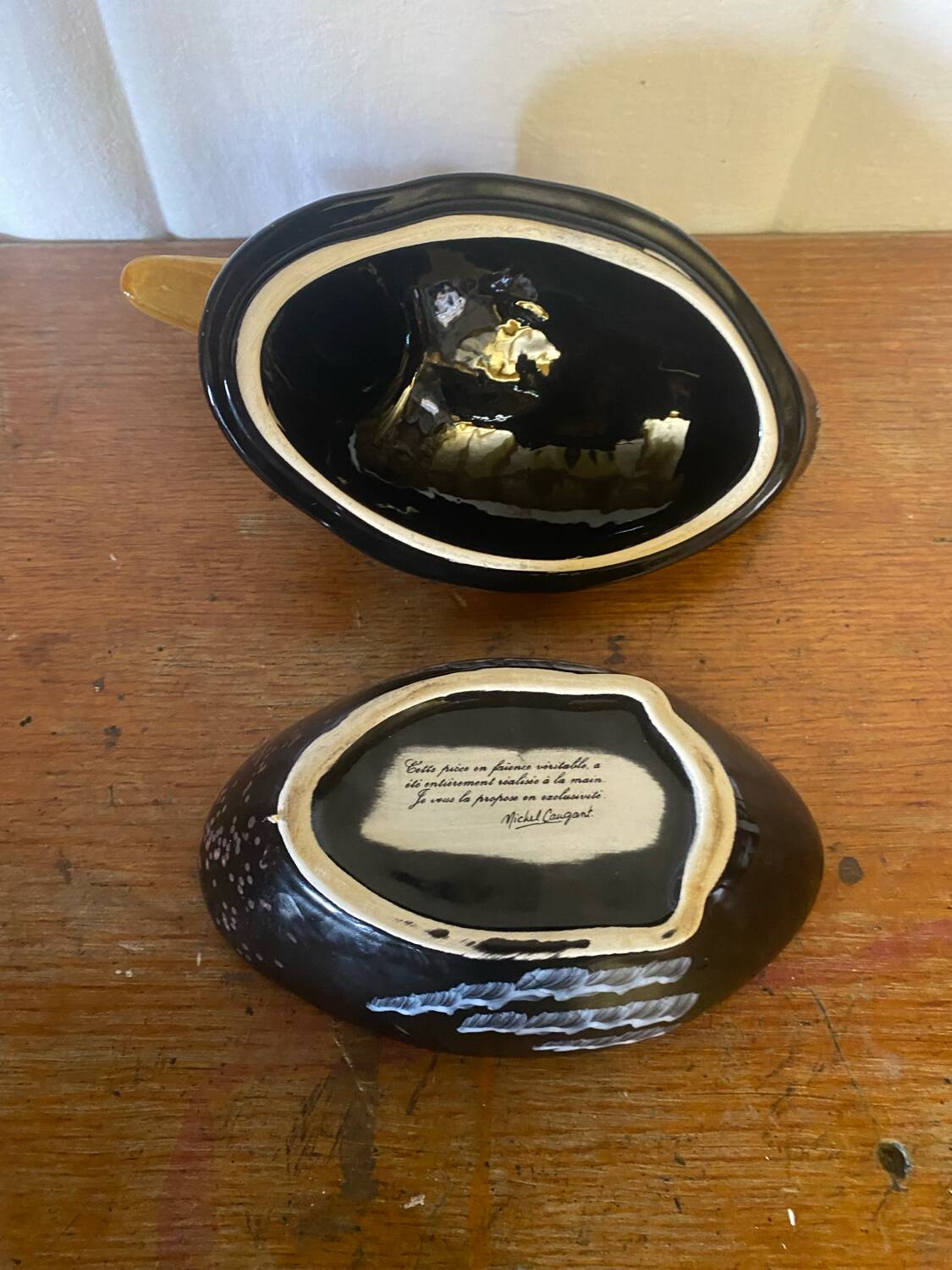 Vintage michel caugant duck-shaped ceramic terrine, france