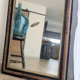 Louis-Philippe style mirror in black and gold flame wood - 96 x 66 cm