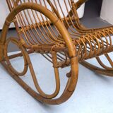 Franco Albini style, pair of rattan and bamboo rocking chairs. Italy 1950s