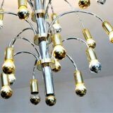Post-modern chandelier with 24 lights in chrome and gold metal, Germany, 1970.