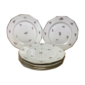 Série 6 assiettes porcelaine art déco, décor fleurs et roses, dorés, vintage
