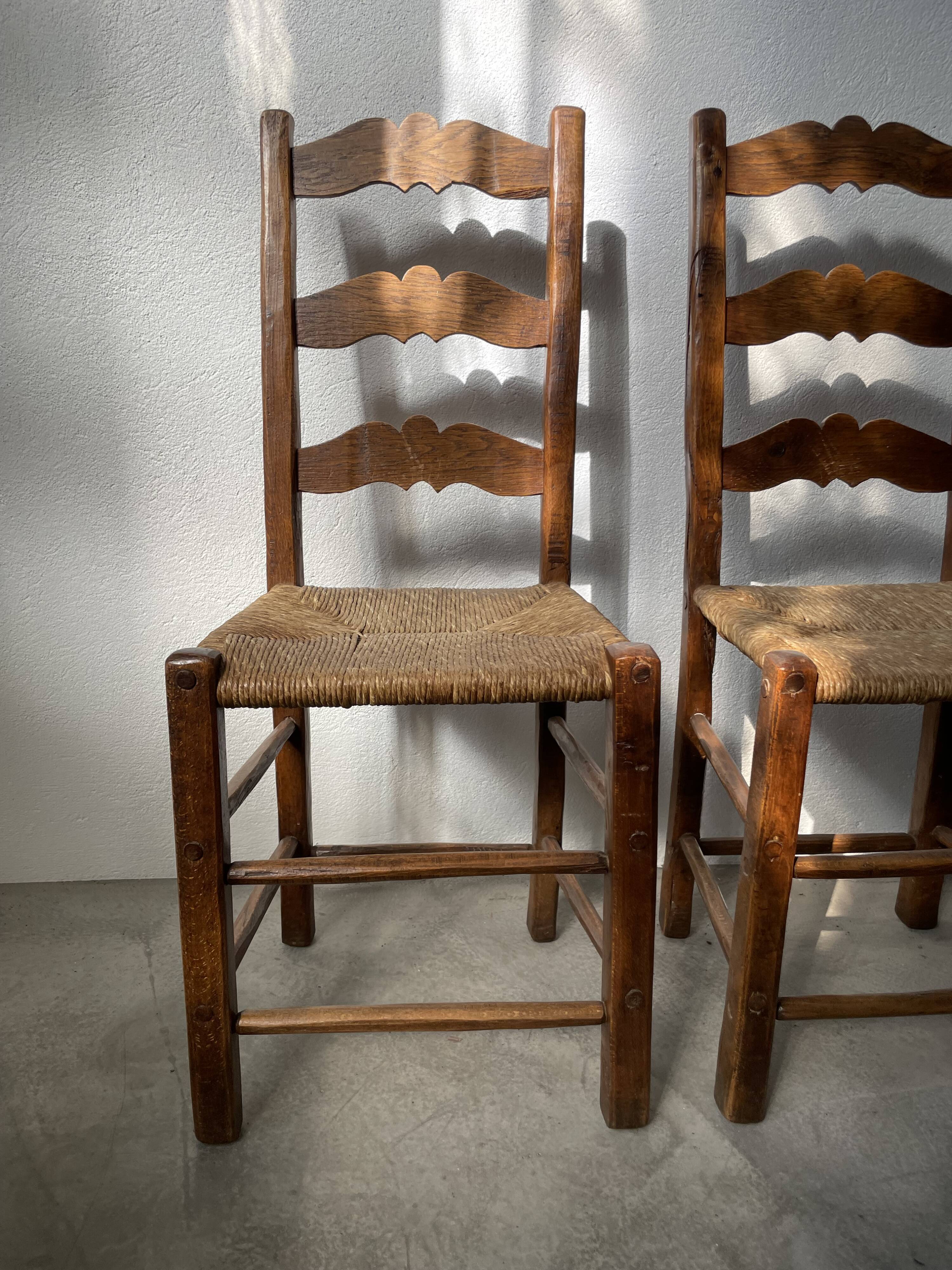 Rustic handcrafted oak chairs 1900