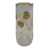 Beautiful acid-etched glass vase from Legras Saint Denis with chestnut tree decoration