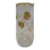 Beautiful acid-etched glass vase from Legras Saint Denis with chestnut tree decoration