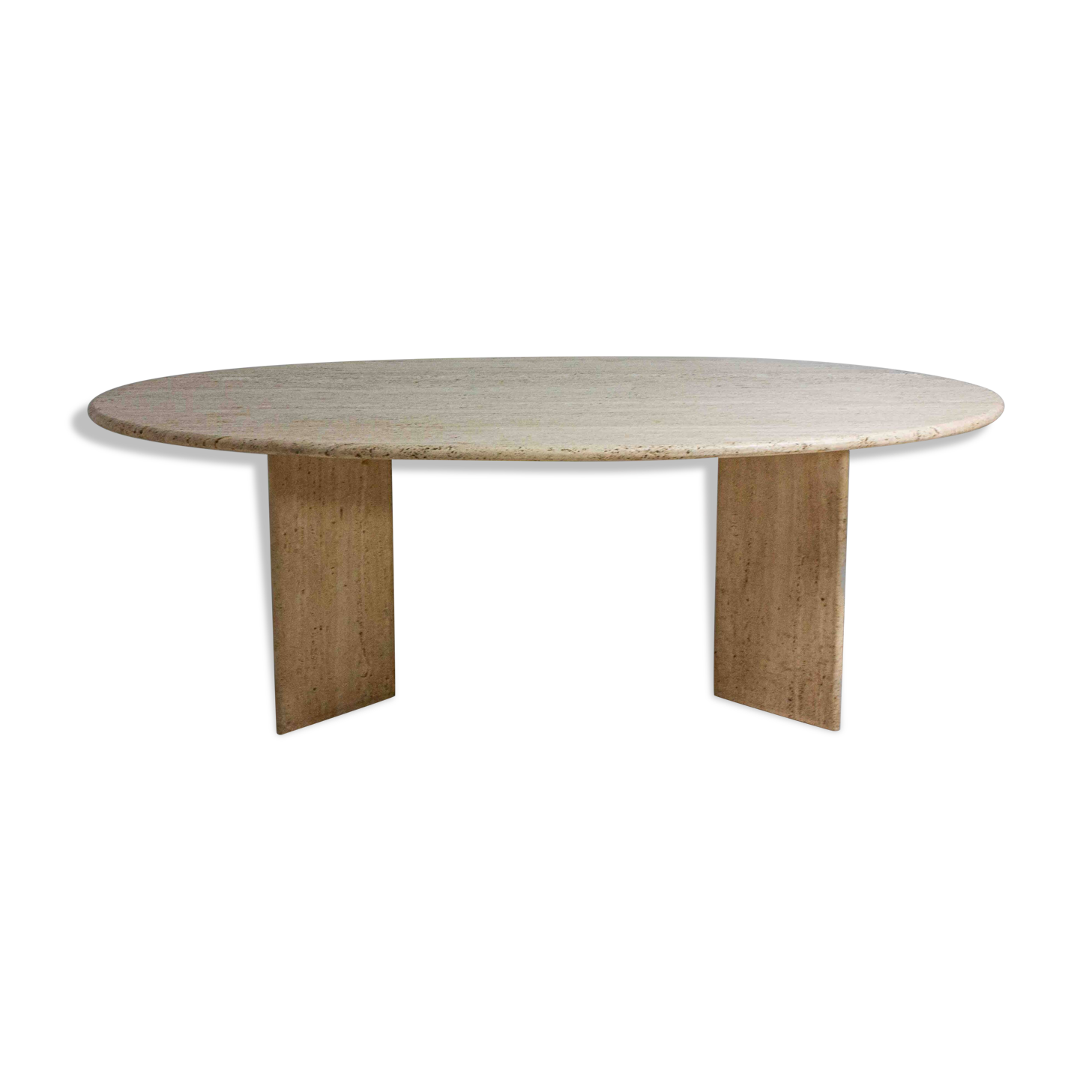 Large oval dining table in natural travertine, Italy 1970s