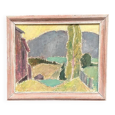 Gouache suédoise d'époque mi-siècle – "Landskap 1966" par John Hedman – Vintage et encadrée – 52 × 44 cm (20,5" × 17,3")