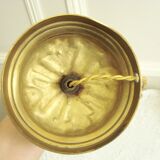Lampe ancienne en bronze avec son abat-jour en tissu toile de Jouy bleu