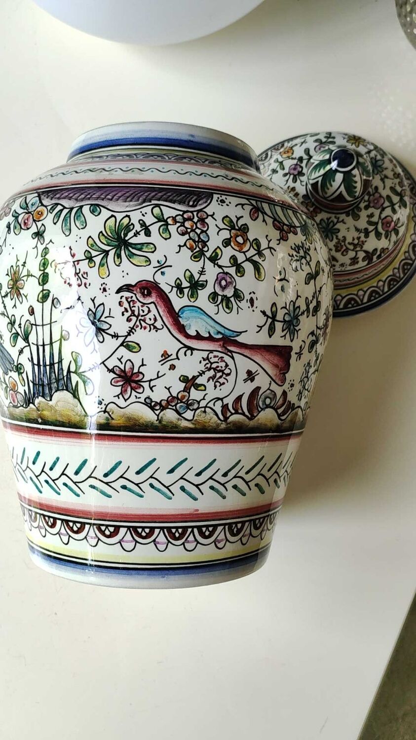 Potiche/ginger pot, tea reproduction xviith museum, art and deco, hand painted signed