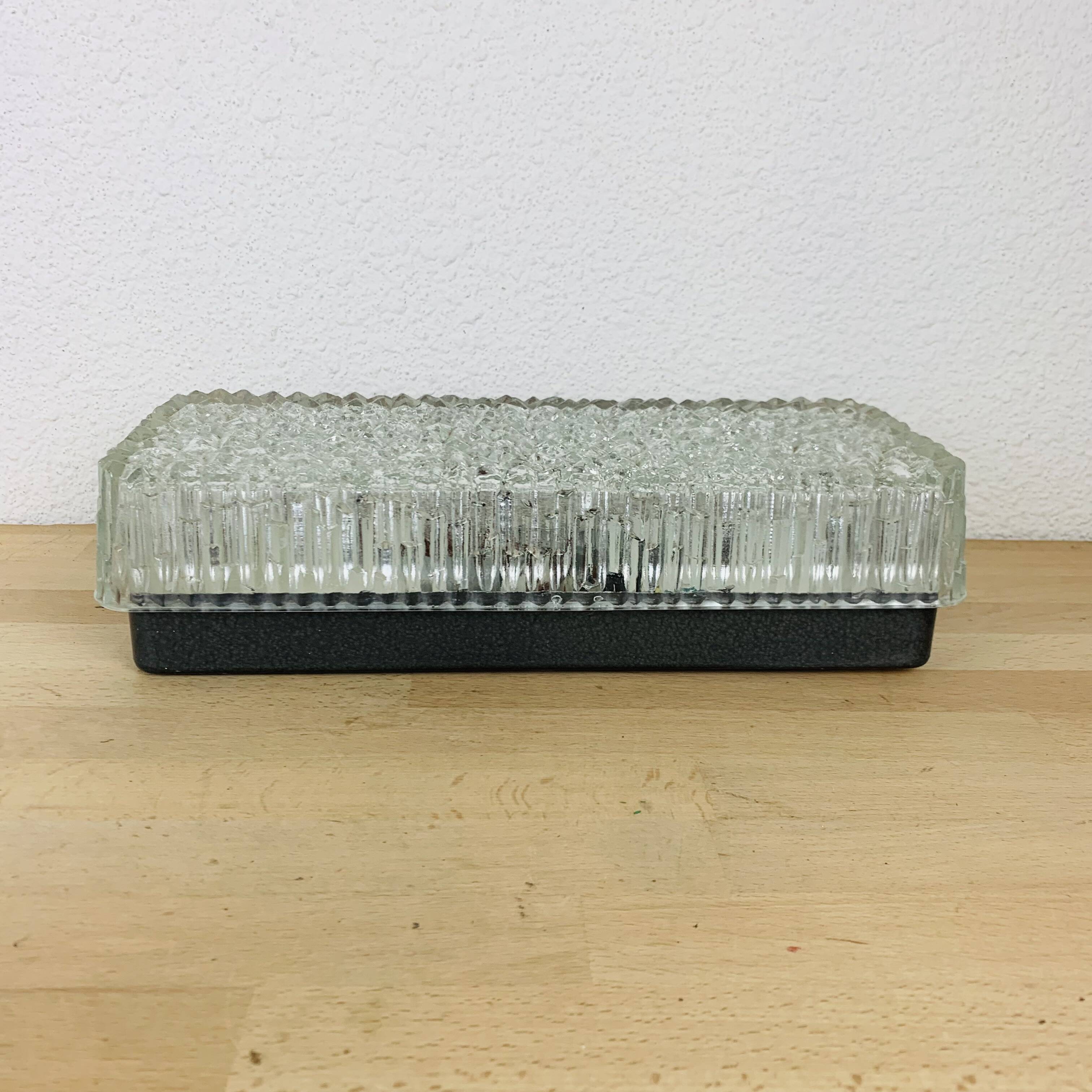 Holophane rectangular wall light in chiseled glass from the 60s