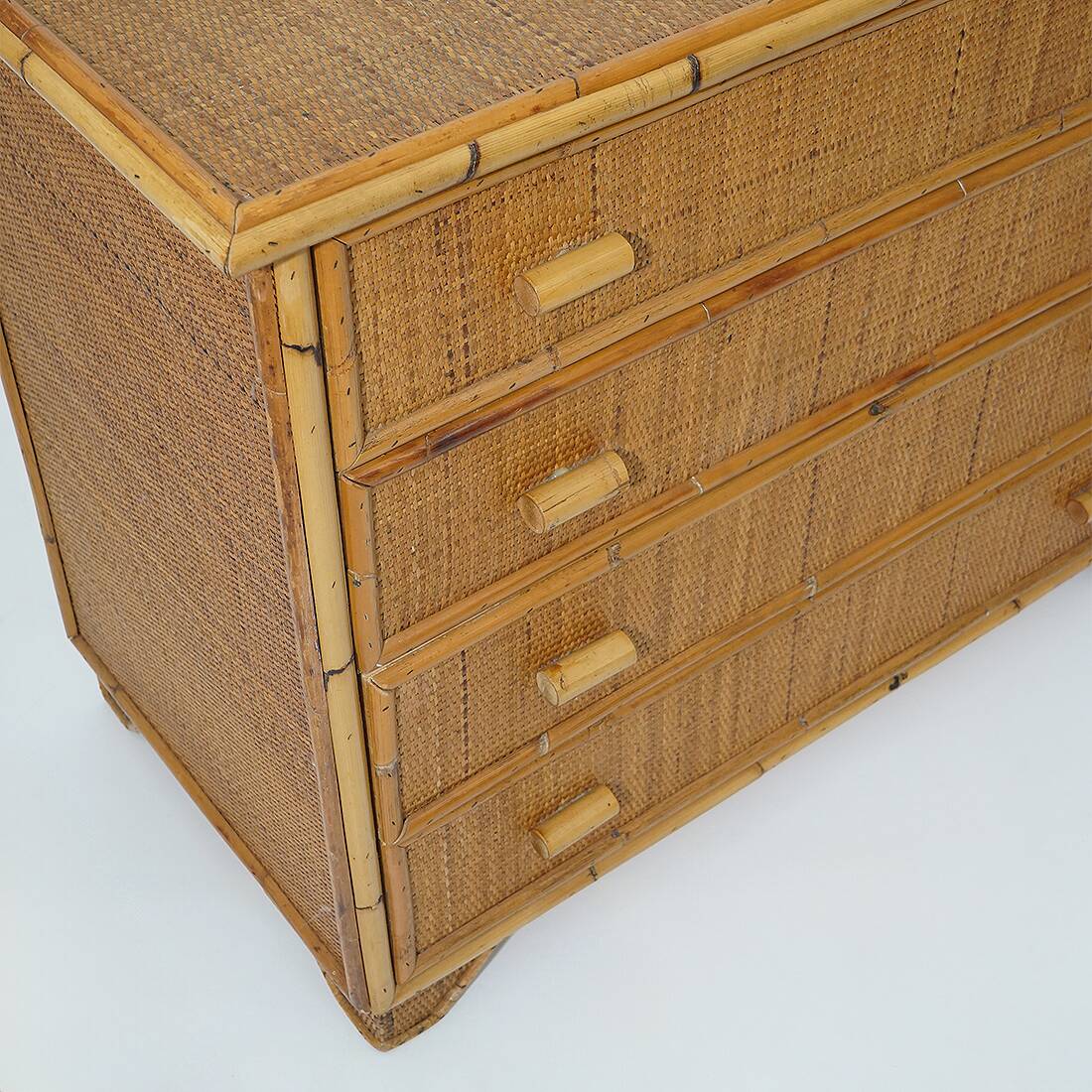 Bamboo and woven wicker chest of drawers, 1970s