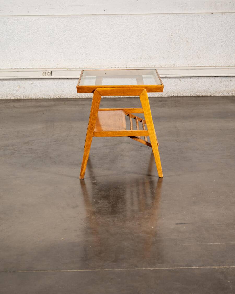 Glass and wood side table