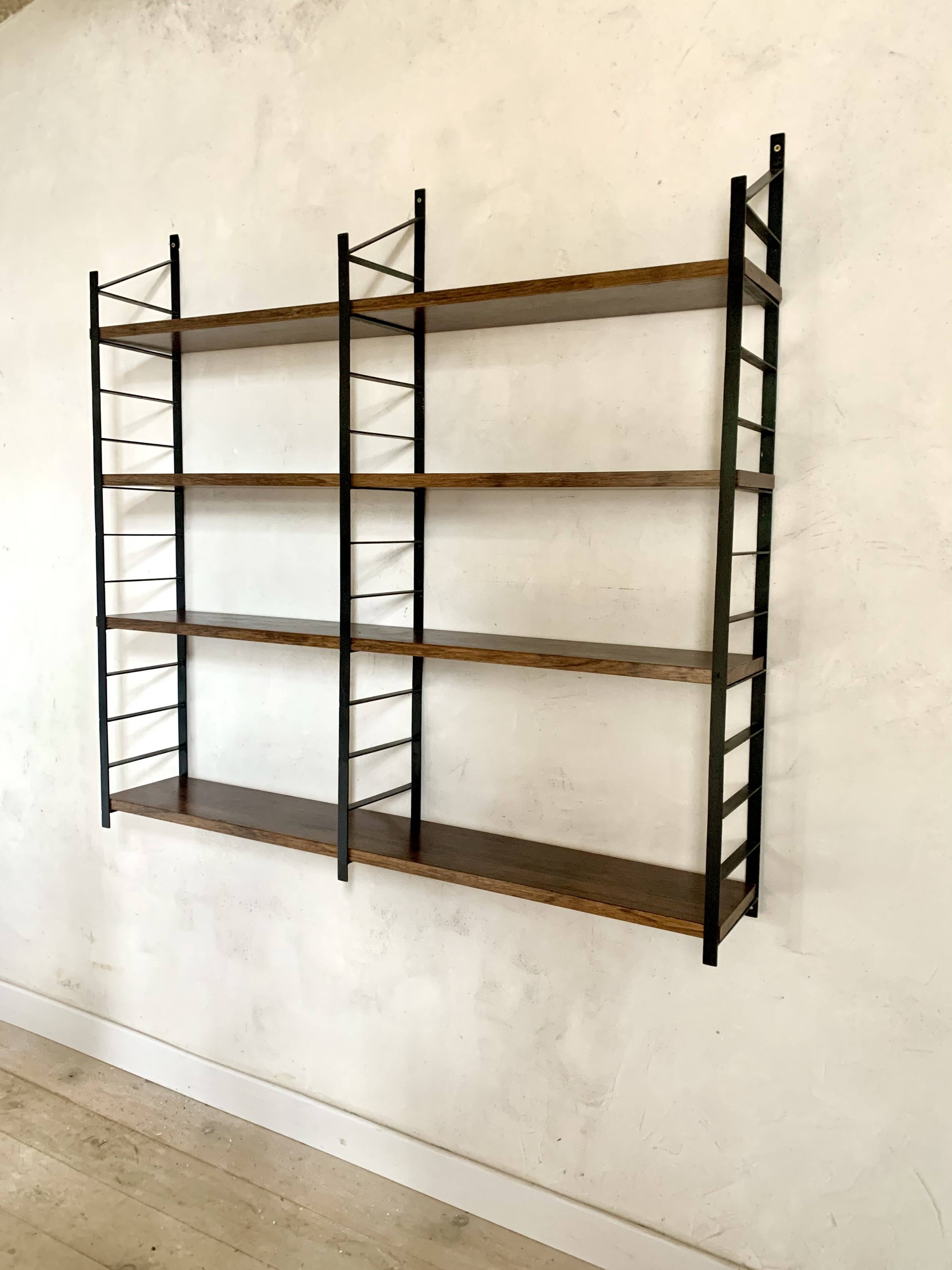 Vintage wall-mounted bookcase shelves in Rio rosewood
