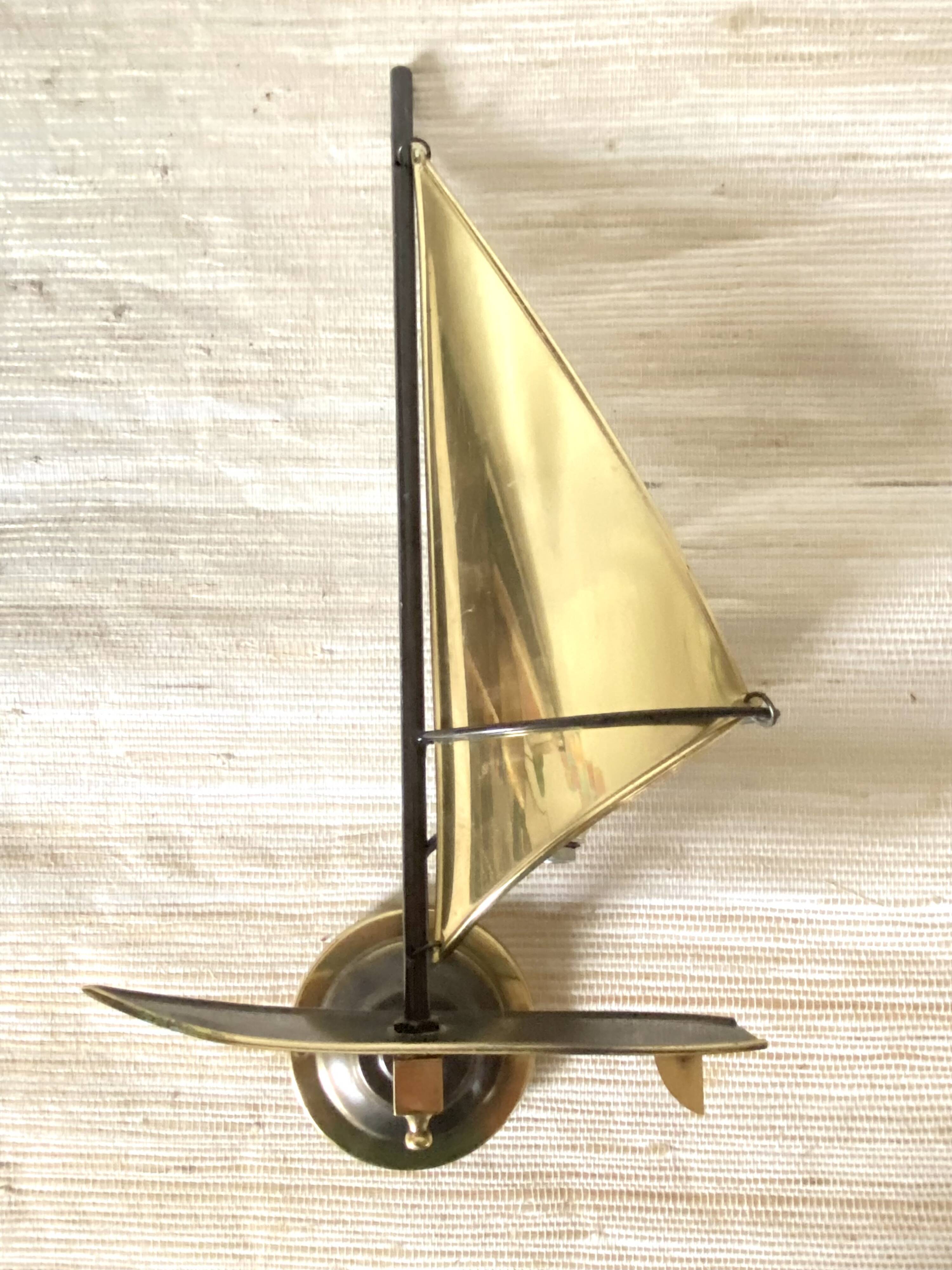 Vintage brass windsurfing wall lamp
