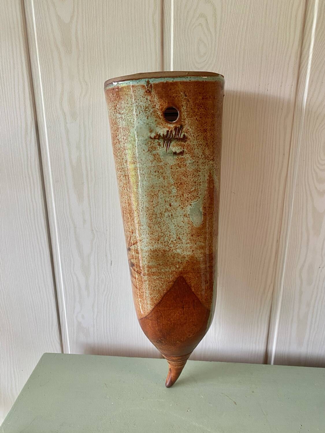 Glazed stoneware wall vase with tree decoration – ca. 1960–1980