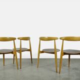 Chaises de salle à manger danoises « cœur » en hêtre et teck, FH4103, bz Hans J. Wegner pour Frity Hansen, années 1950