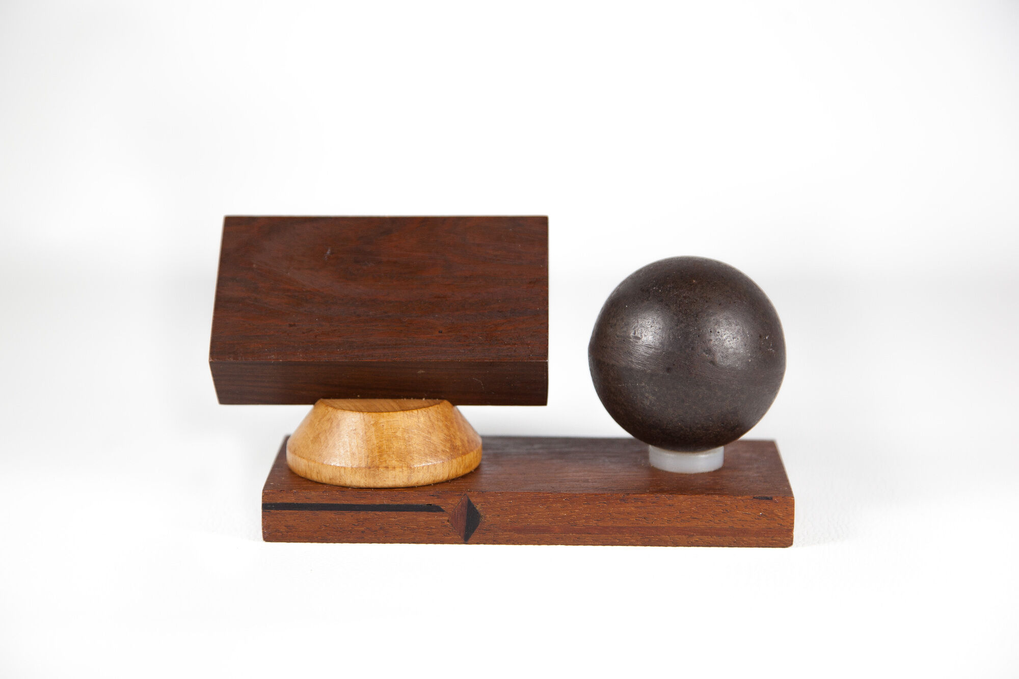 Vintage pen holder, wood paper press and metal ball