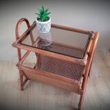 Braided rattan side table and smoked glass