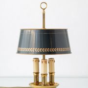 French Empire Bouillotte Lamp with Three Lights in Brass and a Gold-Plated Tin Shade with Laurel Design