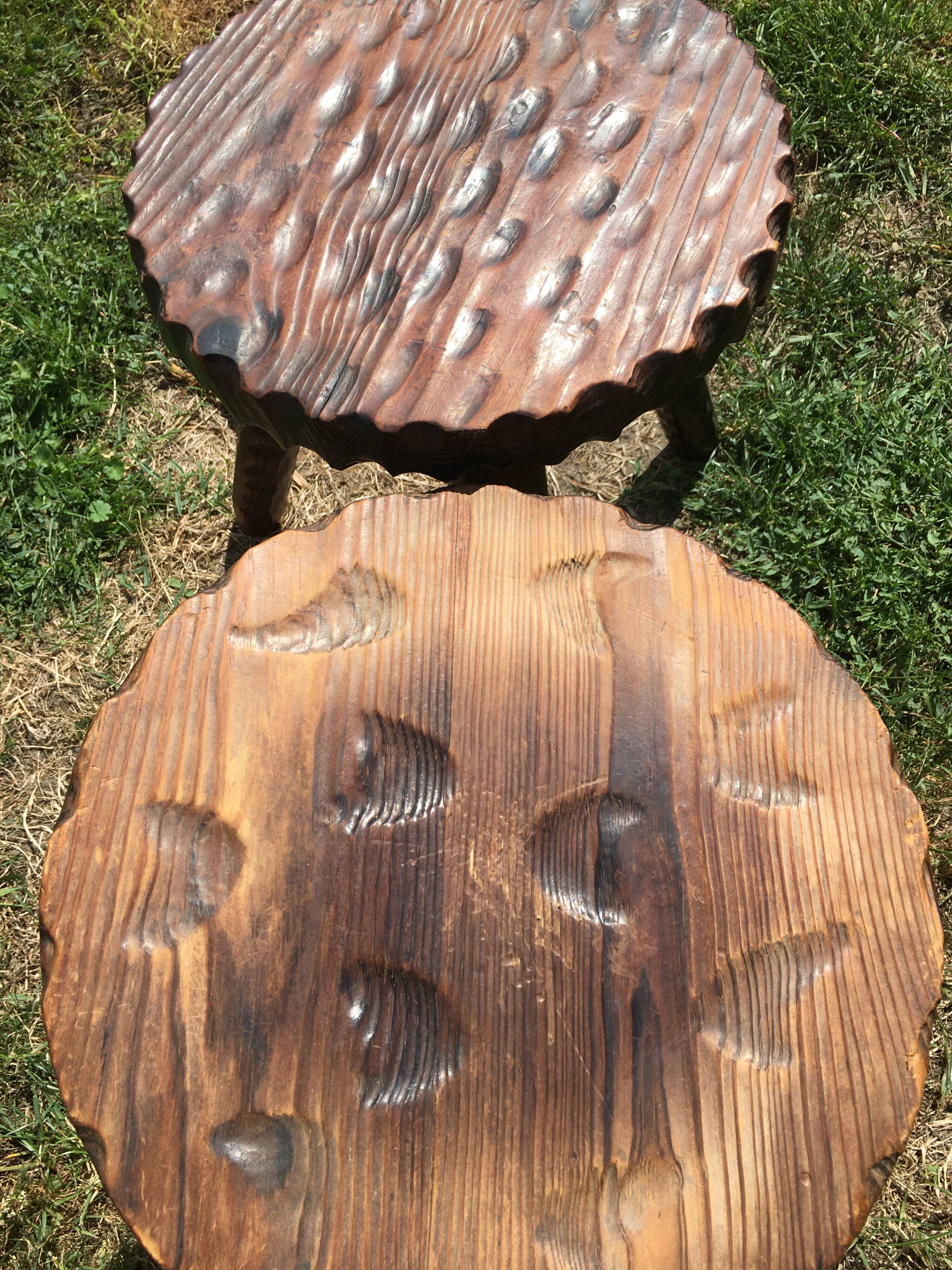 Pair of brutalist tripod stools