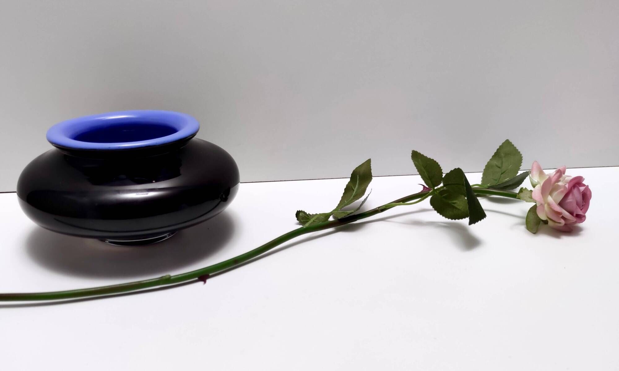 Postmodern Iridescent Black and Cornflower Blue Cased Glass Vase, Italy