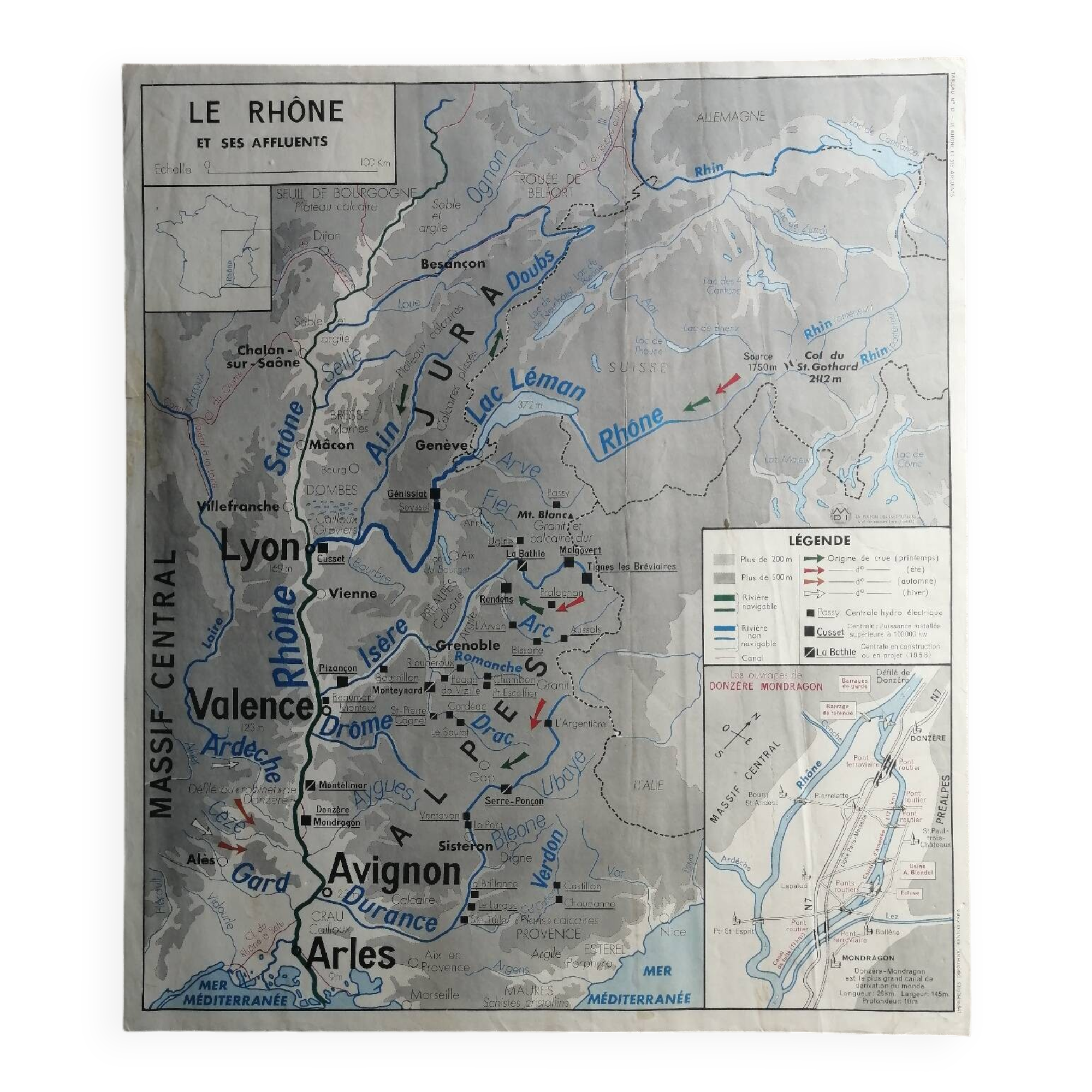 Vintage school map MDI France Rhône