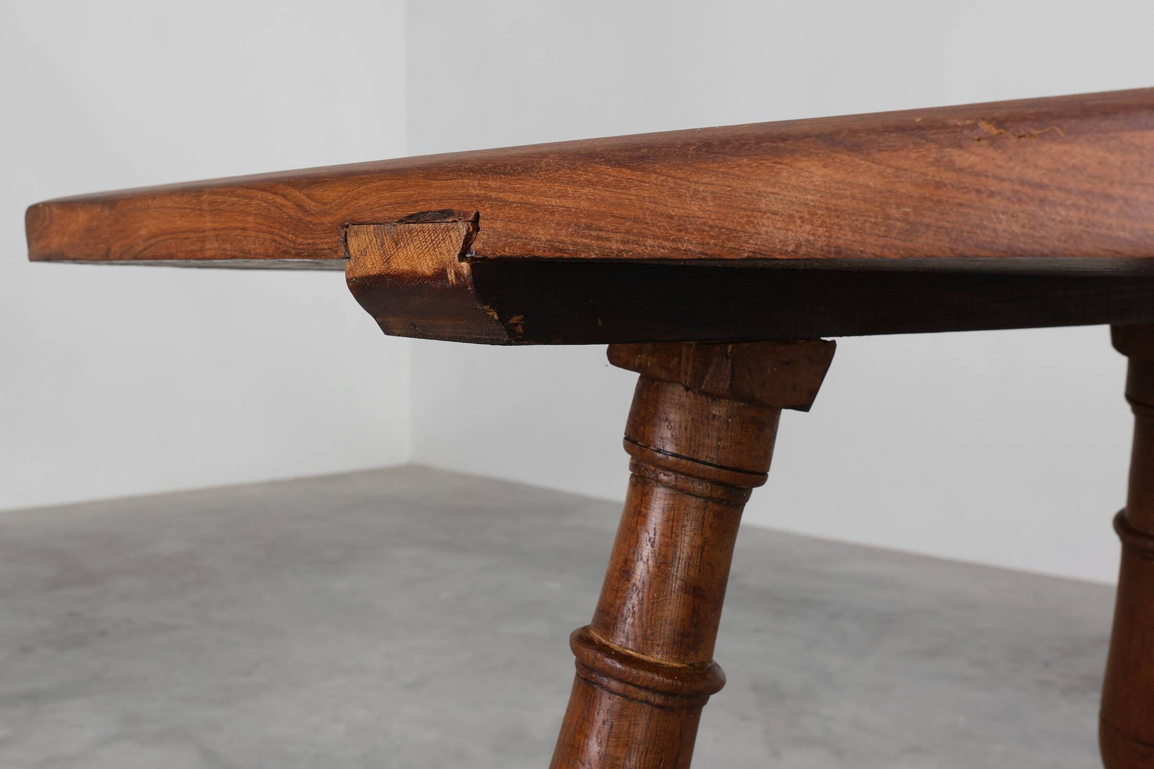 18th‑Century Spanish Walnut Trestle Table with Iron Stretcher