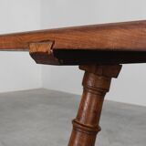 18th‑Century Spanish Walnut Trestle Table with Iron Stretcher